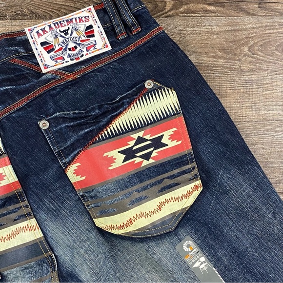 Akademiks Jeans Men 38x32 Aztec Baggy Y2K Dark Wash Embroidered Skater VTG Rare - Picture 10 of 14
